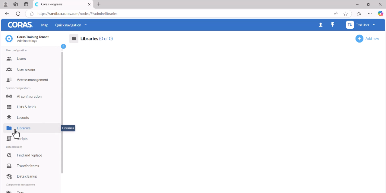 Admin Settings with Libraries selected in the left panel