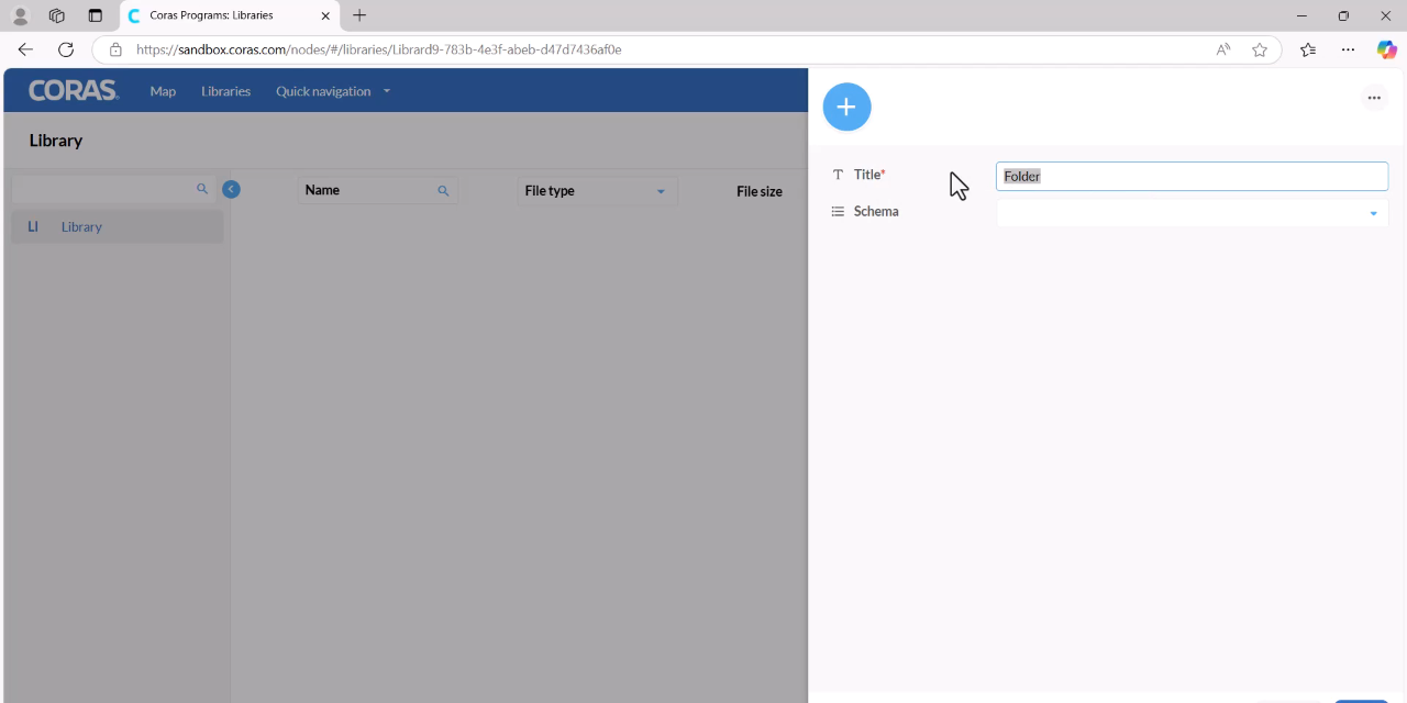 Adding a new folder inside the library with title and schema options