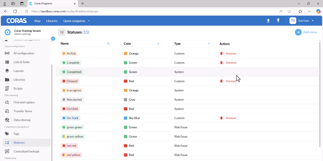Add status dialog with title field