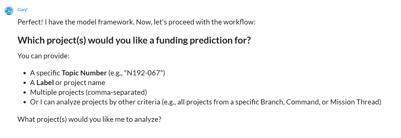 Gary asking which projects to analyze for funding prediction