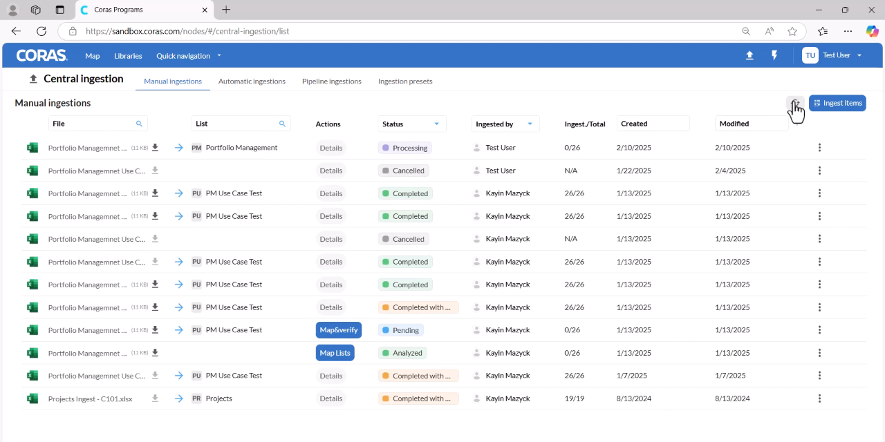 Ingest status showing Completed