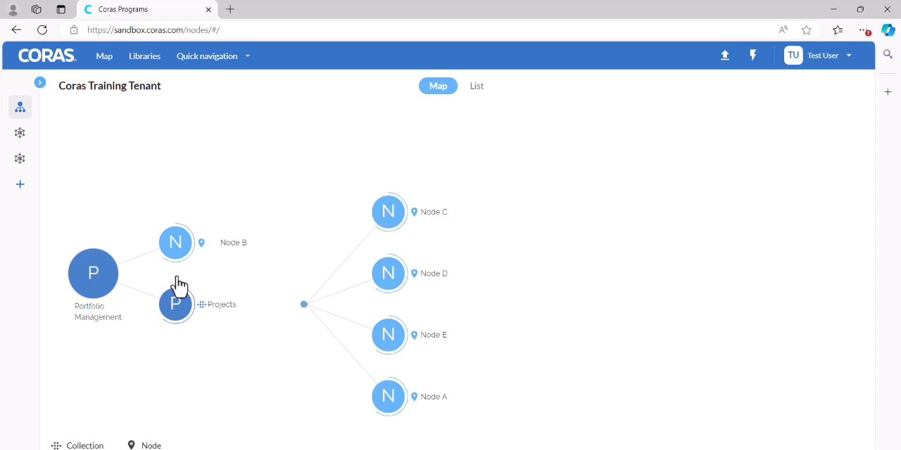 Selecting the move icon on a node to relocate it