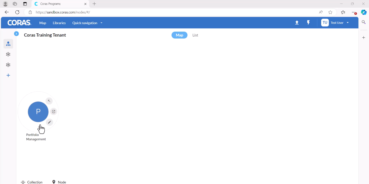 Hovering over the root and selecting the plus sign to add a new node