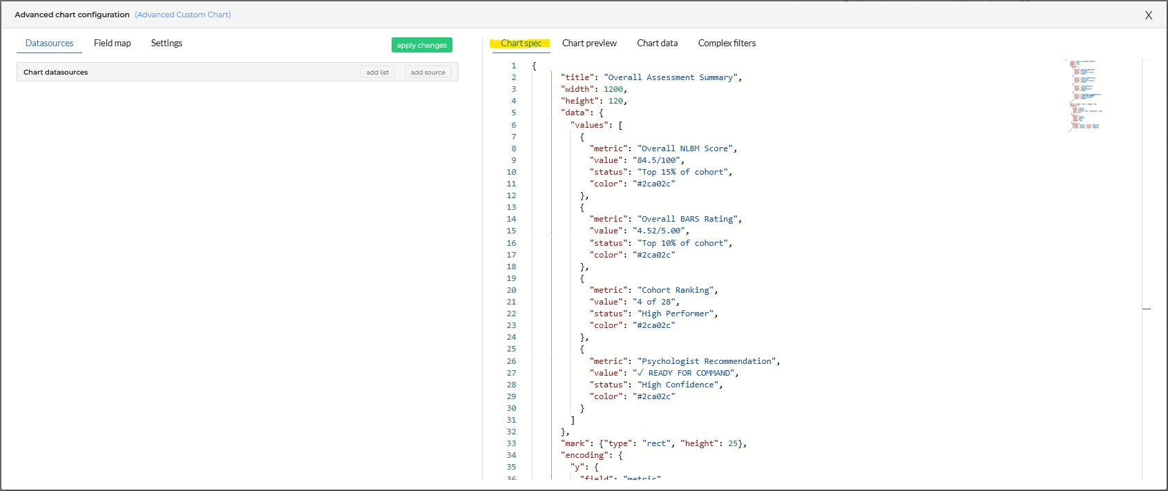 Pasting JSON into the Chart spec window