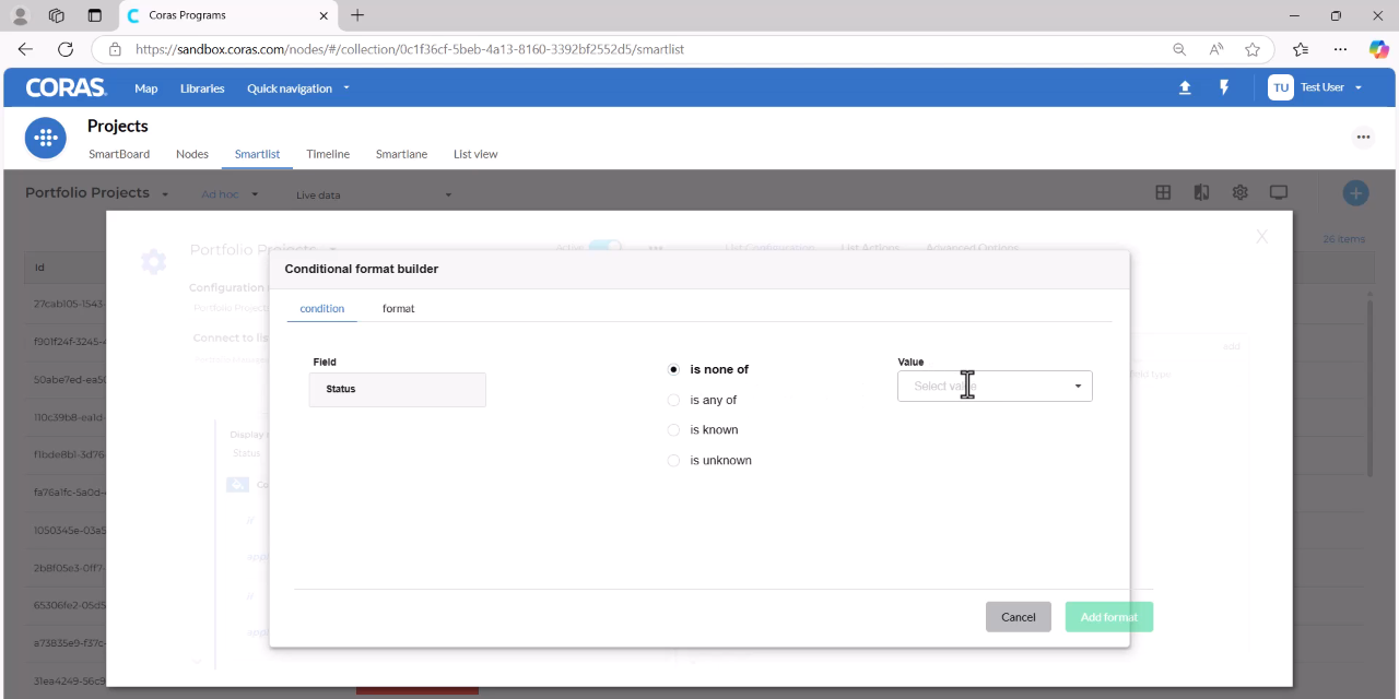 Conditional format using is none of with Completed and Delayed excluded